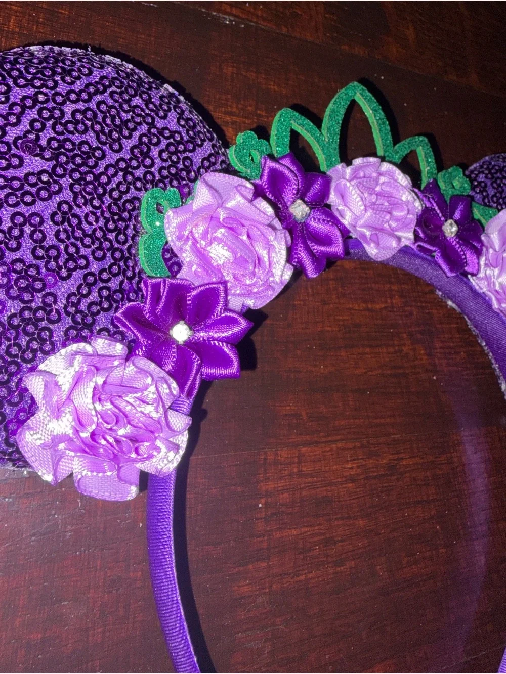 Sequin Floral Minnie Ear Headbands - Teal, Purple & Pink